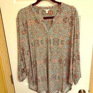 Cato XL Orange & Teal Paisley dolman top